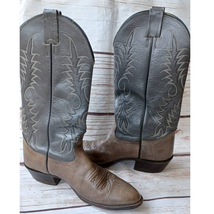 Vintage 70s Nocona Boots Two Tone Cowboy Boots Gray and Brown 7.5D Almond Toe - £58.25 GBP