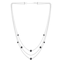 Triple Curb Chain Round Black CZ .925 Silver Necklace - $30.88