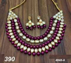 Indian Ethnic Kundan Gold Plated Pendant Necklace Earring Jewelry Set Valentine0 - £26.84 GBP