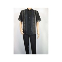 Men Silversilk 2pc walking leisure Matching Suit Italian woven knits 51017 Black image 2