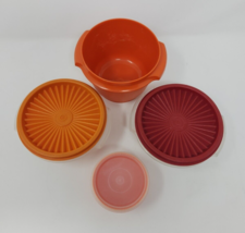 Tupperware Container Lot 4 Bowls 3 Lids Vintage USA Yellow, Orange, Red Fall - £11.64 GBP