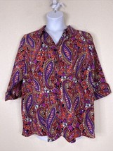 Catherines Womens Plus Size 1X Purple/Red Paisley Button Up Shirt 3/4 Sleeve - £13.68 GBP
