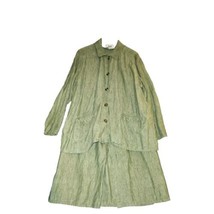 Flax by Jeanne Engelhart Maxi Skirt &amp; Jacket Shirt Set Size L 100% Linen Green  - $79.20