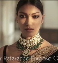 VeroniQ Trends-Indian Kundan,Choker Necklace with Emerald Drops,Wedding,Party - £78.90 GBP