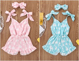 NEW Easter Bunny Rabbit Girls Romper Sunsuit &amp; Headband Set Blue Pink - £5.69 GBP