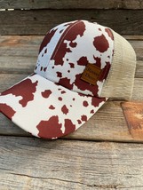 Brown White Cow Print Trucker Ponytail Hat - £19.46 GBP