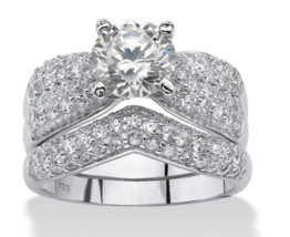 Round Cz Chevron Bridal 2 Piece Ring Set Platinum Sterling Silver 6 7 8 9 10 - £158.02 GBP