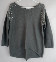 Cato Women&#39;s Gray Sweater With Faux Pearls On Shoulders Size Large - £11.62 GBP