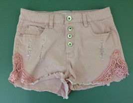 Ardene Women&#39;s Med High Waist Pink Distressed Crochet Button Fly Cut Off... - $10.78