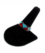 Turquoise Red Enamel Silver Tone Band Ring Size 9 EUC - €7,27 EUR