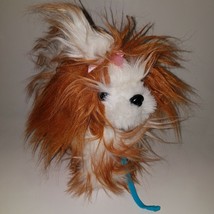 Battat Brown White Shaggy Dog Plush Stuffed Toy Puppy Blue Leash Yorkie Terrier - $15.11