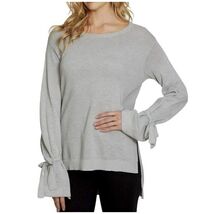1. STATE Waffle Knit Tie Bell Sleeve Top Size S Light Gray Longline Rela... - $27.70 CAD