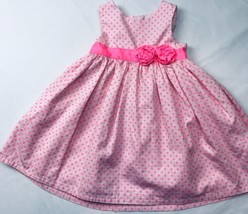 Just For You Carters Polka Dot Dress Sz 12 M Pink White Floral Fancy Special - £23.38 GBP