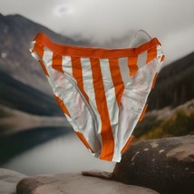 Orange White Stripe Womens Sz Large Mid Rise High Leg Cheeky Bikini Swim... - £7.38 GBP