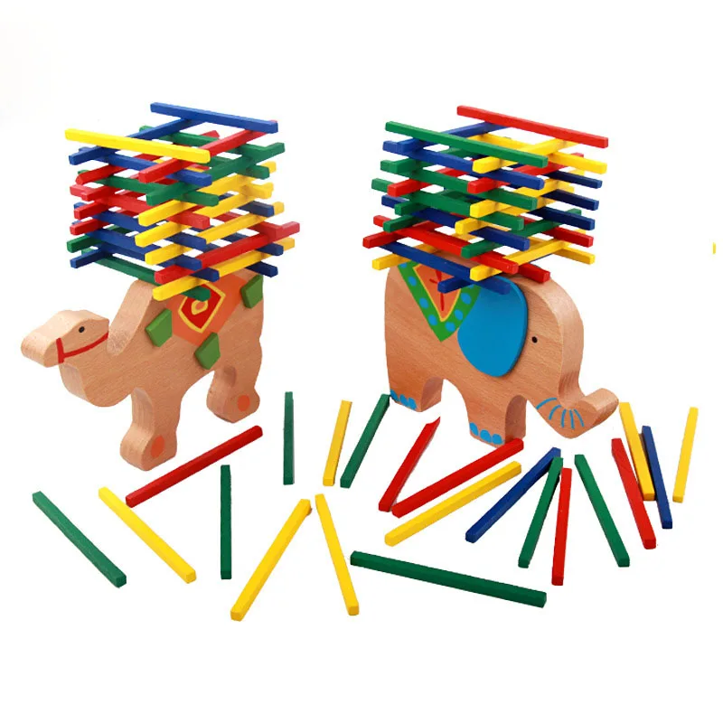 Children&#39;s Wooden Elephant/Camel Balance Blocks Balance Game Colorful Blocks - £16.56 GBP