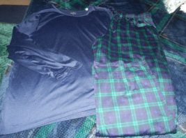 Nice Womens Xxl Sonoma Pajamas Pjs Navy Blue Green Plaid Pants &amp; Top L/S - £19.08 GBP