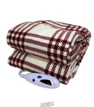 Biddeford Microplush Electric Heated Warming Throw Heat Blanket Cream Red Plaid - $45.59