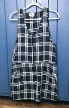 Vintage Black White Plaid Drop Waist Jumper Dress Medium Dark Academia Y2K - $25.74