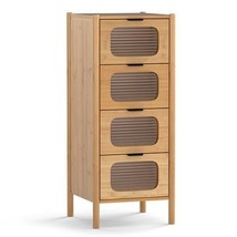 4-Drawer Dresser Bamboo Storage Cabinet with Fluted Tempered Glass Drawe... - $249.47