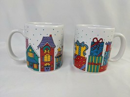 Russ Christmas Mugs Coffee Cups Presents Houses Lot of 2 - $16.95