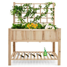 Raised Garden Bed Elevated Wooden Planter Box Trellis Shelf Outdoor Gard... - $195.21