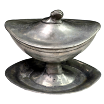 Antique Elegant Pewter Serving Ritual Sugar Bowl Center Piece With Lid G... - $149.99