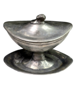 Antique Elegant Pewter Serving Ritual Sugar Bowl Center Piece With Lid G... - €127,97 EUR