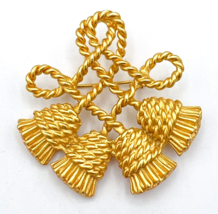 Vintage Gold Tone Tassel Rope Brooch Pin - £14.08 GBP