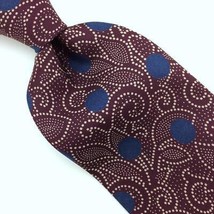 Claiborne Usa Tie Maroon Navy White Floral Dots Circle Silk Necktie #I21 Vintage - £12.50 GBP
