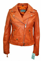 Stylish Orange Women&#39;s Leather Jacket Genuine Lambskin Handmade Motorcycle Biker - $107.30