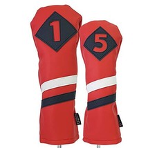 Majek Retro Golf Headcovers Red with White and Blue Stripe Vintage Leath... - $26.63