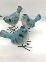 Blue Bird Figurines Set of 3 Ceramic 4.5" High With Metal Feet Garden Home Decor image 2
