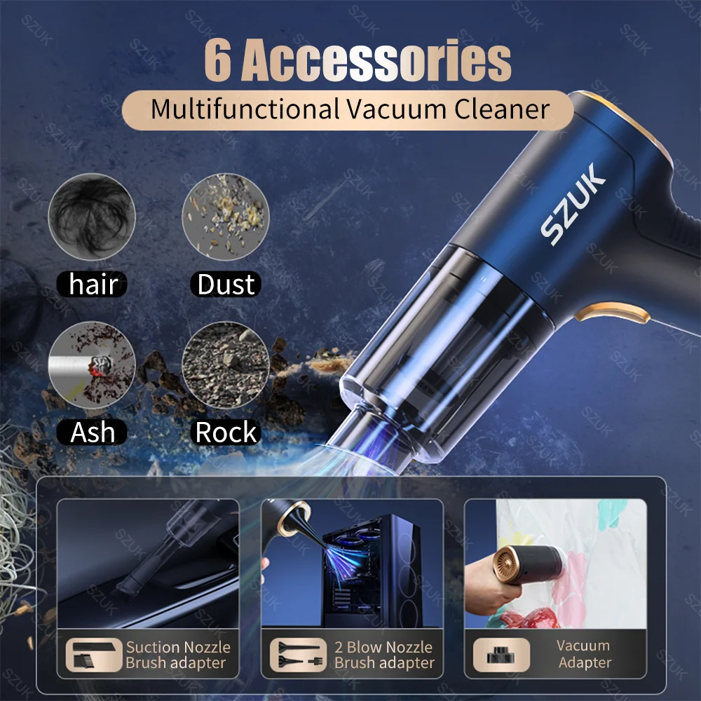 SZUK 98000PA Car Vacuum Cleaner Mini  Powerful Cleaning Machine Handheld Strong - £32.03 GBP+