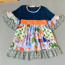 NEW Girls Boutique Elephant Llama Short Sleeve Ruffle Dress 3-4 5-6 6-7 7-8 - £12.85 GBP