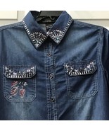 Christine Alexander blue denim blouse jacket  size small front pockets - $98.00