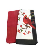 Winter Theme Red Cardinal Bird Kitchen Towel & Solid Red Towel 18"x28" Unused - $20.55