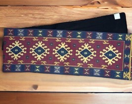 Blue &amp; Red Tribal Table Runner 72&quot; x 13&quot; Chenille Tapestry Thick Lined Aztec - £18.55 GBP