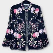 VINTAGE floral needlepoint/embroidered boho wool blend shirt jacket size... - $844.69 MXN