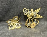 Vintage 90&#39;s Gold and Crystal Angel + Butterfly Window Cling Decorations 5&quot; - $11.88