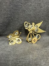 Vintage 90&#39;s Gold and Crystal Angel + Butterfly Window Cling Decorations 5&quot; - $11.88