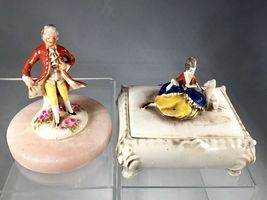 Dresden Style German Porcelain Miniatures Of Noble Couple. Figurine + Lidded Box - £127.89 GBP