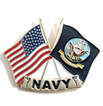 US Navy American Flag Gold Tone Enamel Lapel Pin Patriotic Military - $9.99