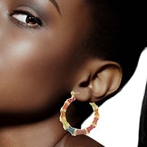 Multi Color Bling Thin Bamboo Hoops - $38.49