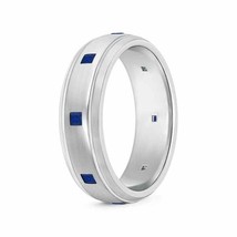 ANGARA Square Sapphire Low Dome Comfort Fit Wedding Band for Him in 14K Gold - £1,186.79 GBP