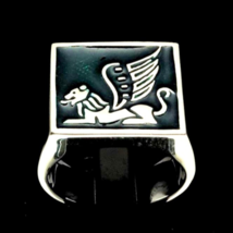 Sterling silver ring Winged Lion Sphinx ancient Sumerian mythological creature w - £82.15 GBP