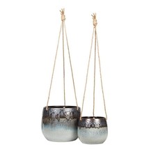 Ombre Glaze Hanging Planter 5" High Stoneware with 20" Rope Hanger Deep Purple image 2