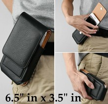 HTC U12+ / U12 Life - Black Leather Vertical Holster Pouch Swivel Belt Clip Case - $15.99