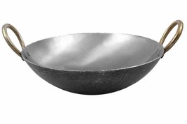 Handmade Traditional Iron deep Kadai/Frying Pan for Cooking, Iron Fry 9 - inch - £32.38 GBP