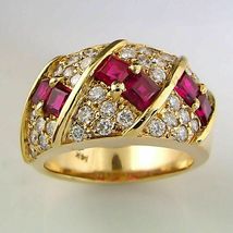 2.95ctw Estate 14k Yellow Gold Over Princess Cut Ruby &amp; Diamond Cocktail Ring  - £89.35 GBP