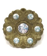 Vintage French Rococo Brass Ornate Porcelain Inlay Medallion Plate Wall ... - £67.24 GBP